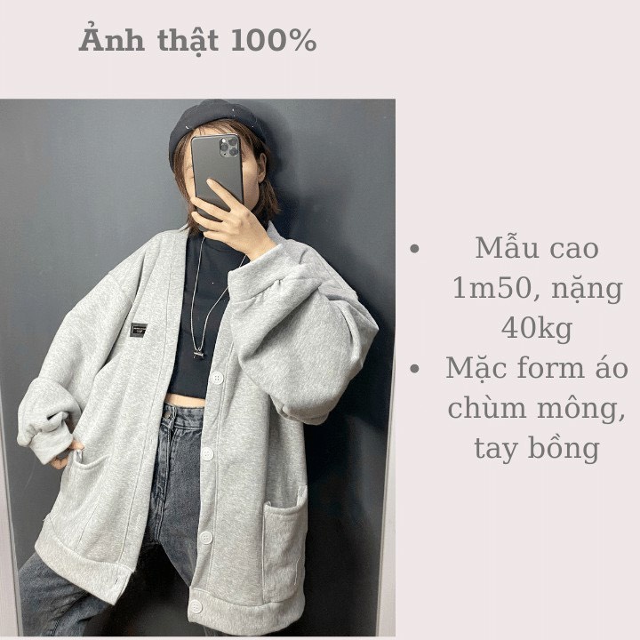 Áo khoác nỉ, áo carigan màu xám trơn sang chảnh nam nữ mặc đều đẹp