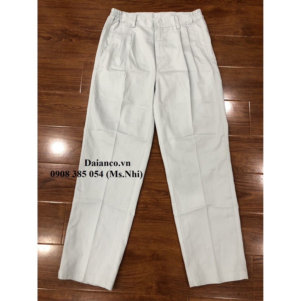 Quần áo bảo hộ vải kaki màu ghi trắng phối đỏ DN12- Hình thật, hàng sẵn