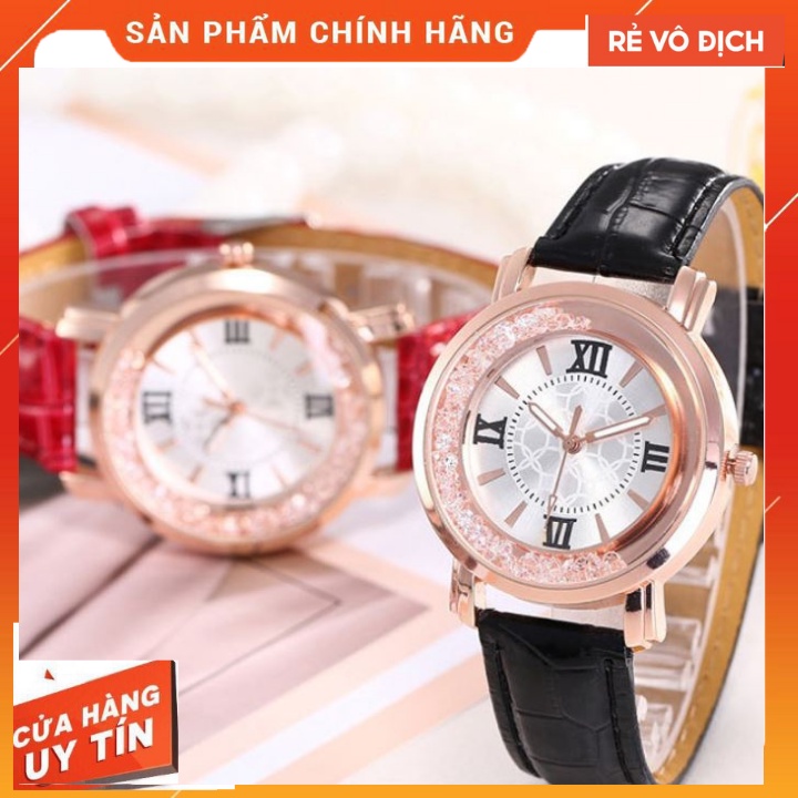 Đồng hồ nữ ZEXIL dây da mềm thiết kế hàn quốc đính đá kim cương nhân tạo sang trọng đeo cực sáng tay và nổi bật