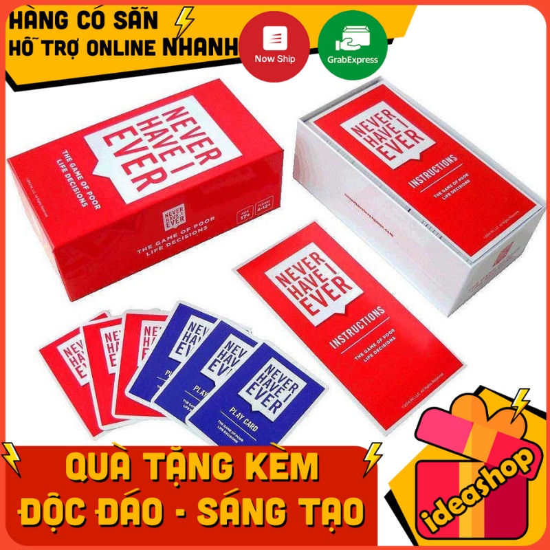 BỘ BÀI CHƠI GAME NHÓM VUI NHỘN NEVER HAVE I EVER BOARGAME, ĐỒ CHOI NHÓM, QUÀ TẶNG