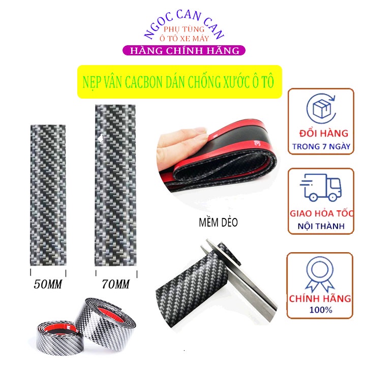 Nẹp Vân Cacbon Trang Trí Chống Xước Cho Ô Tô Xe Hơi Rộng 5cm, 7cm (Giá bán là 1m)