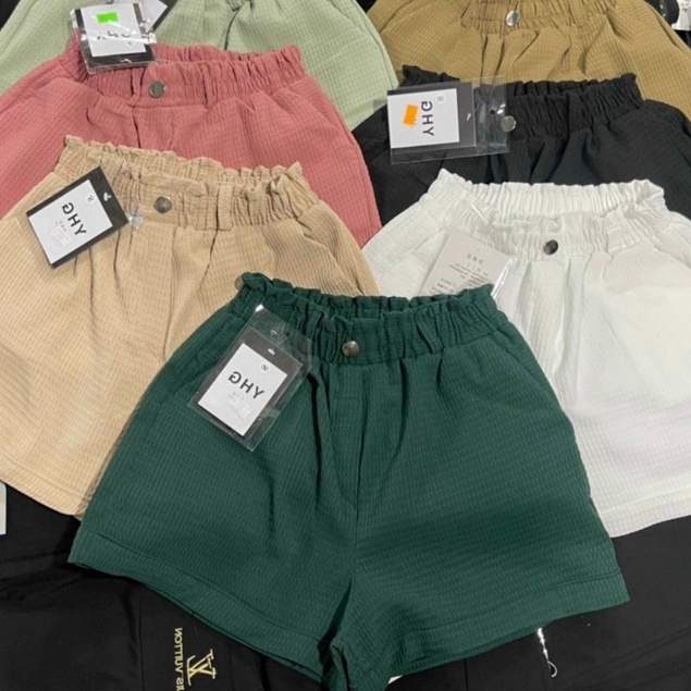 Quần đùi nữ mặc nhà cạp chun lưng cao vải ong xốp mát màu Đen Trắng Quần short nữ ống rộng bigsize đi thể thao dáng sooc