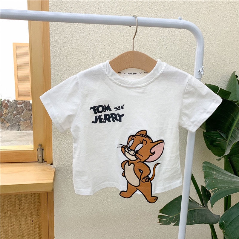 Áo Thun Tay Ngắn 100% Cotton Mềm Thêu Họa Tiết Hoạt Hình Dễ Thương Cho Bé
