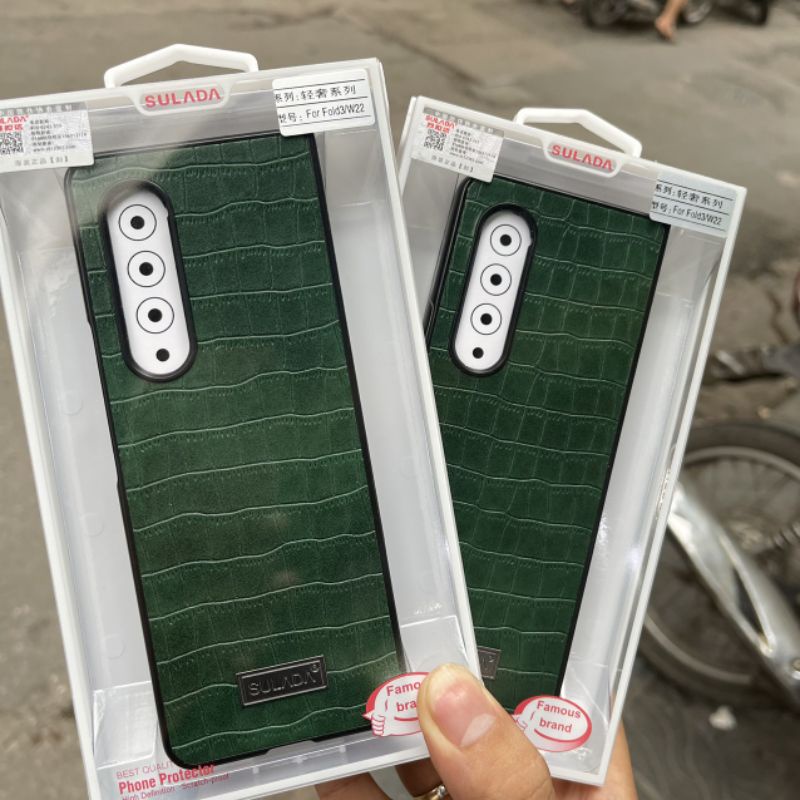 Ốp lưng Z Fold 3 _ Vân đã cá sấu màu rêu sang chảnh chính hãng sulada