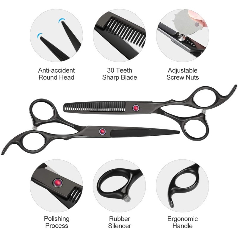 7.5 inch Kéo cắt tóc chuyên nghiệp màu đen. Bộ kéo cắt làm tóc bằng thép không gỉ.