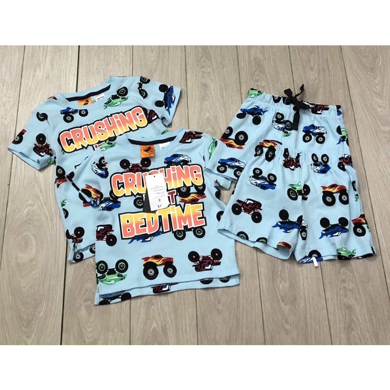 Bộ cộc tay cotton hoạ tiết oto xang cho bé trai size từ 12-22 cân