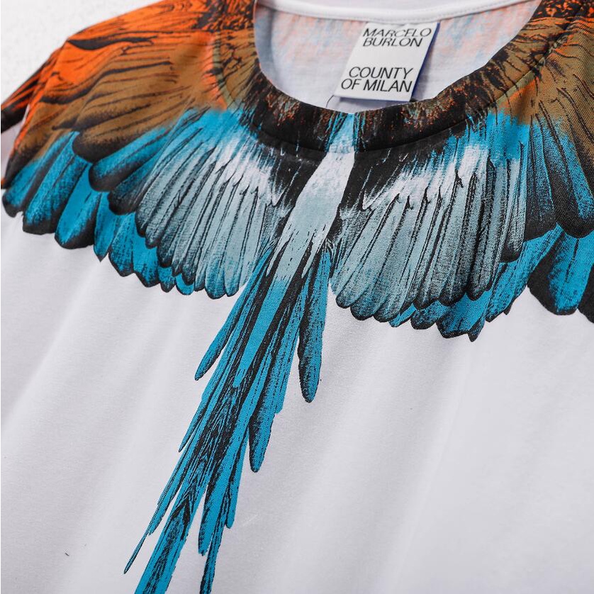 Áo Thun Cotton Ngắn Tay In Hình Đôi Cánh Màu Xanh Và Vàng Thời Trang