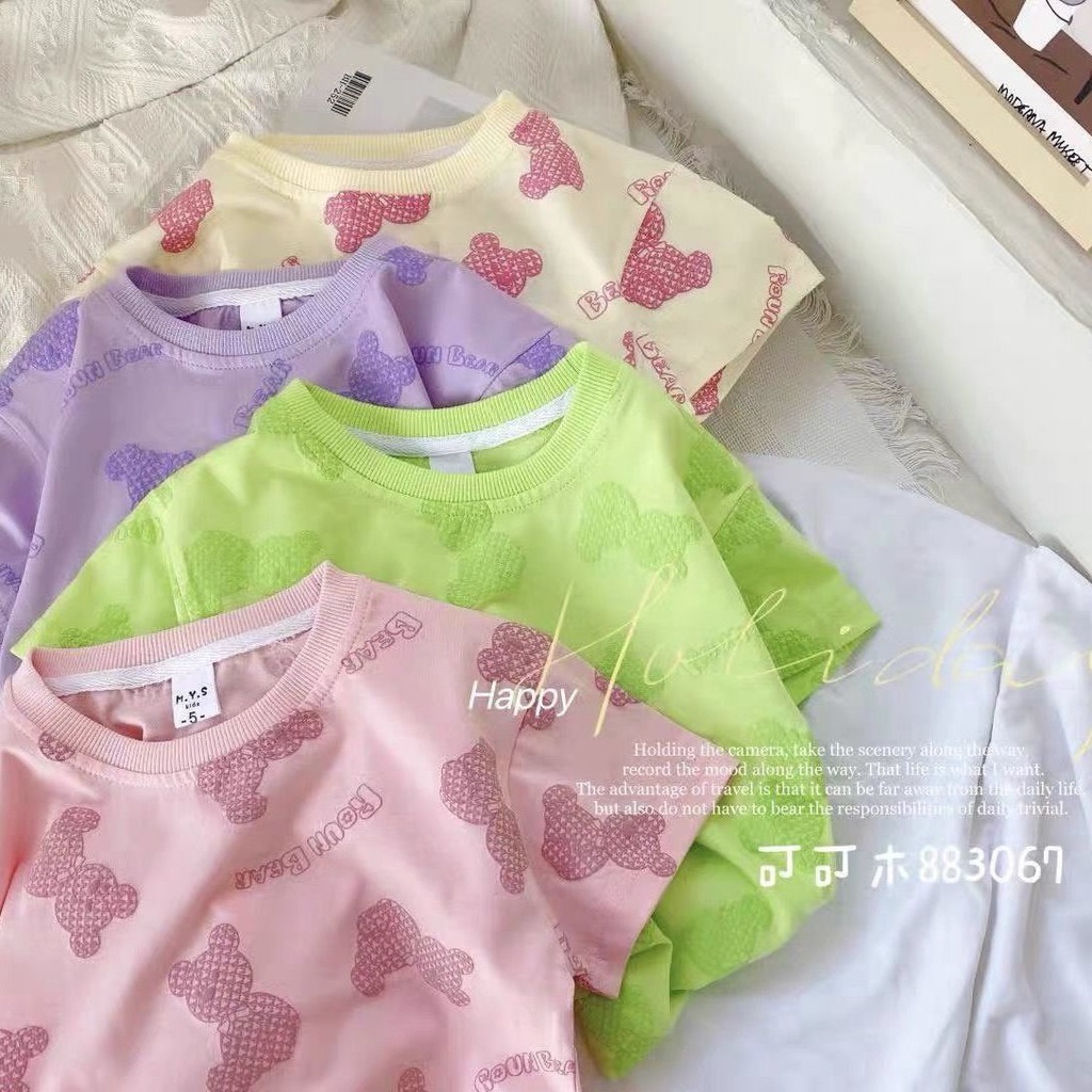 Hàng Mới Về Mới Áo Thun Tay Ngắn In Hình Gấu Dễ Thương Dành Cho Bé Gái