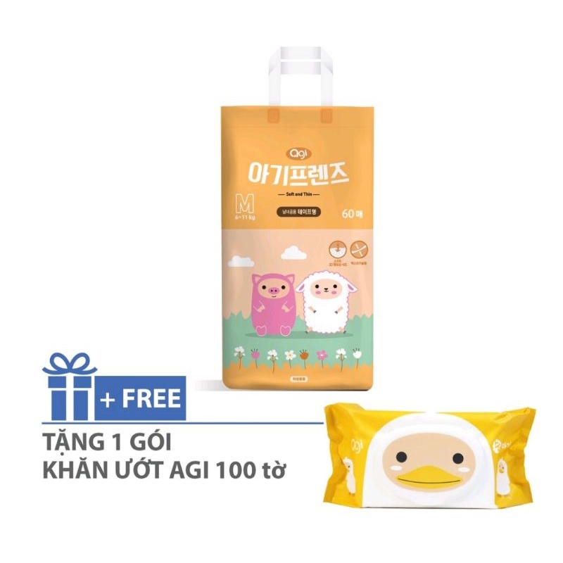 0GÓI TẢ DÁN AGI - SIZE M - 60 MIẾNG + TẶNG 1 GÓI KHĂN ƯỚT 100 TỜ KHÔNG HƯƠNG