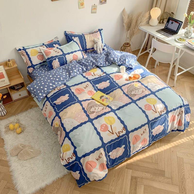 Trọn Bộ 4 Món Chăn Mền Ga Gối Cotton Poly Nhập Mẫu BÉ GÁI CUTE (đủ kích thước)