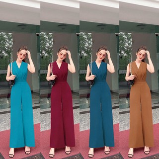 Jumsuit Dài 💕FREESHIP💕 Jum dài ống suông cổ tim dây kéo lưng xếp ly bụng xinh xắn TJ1132