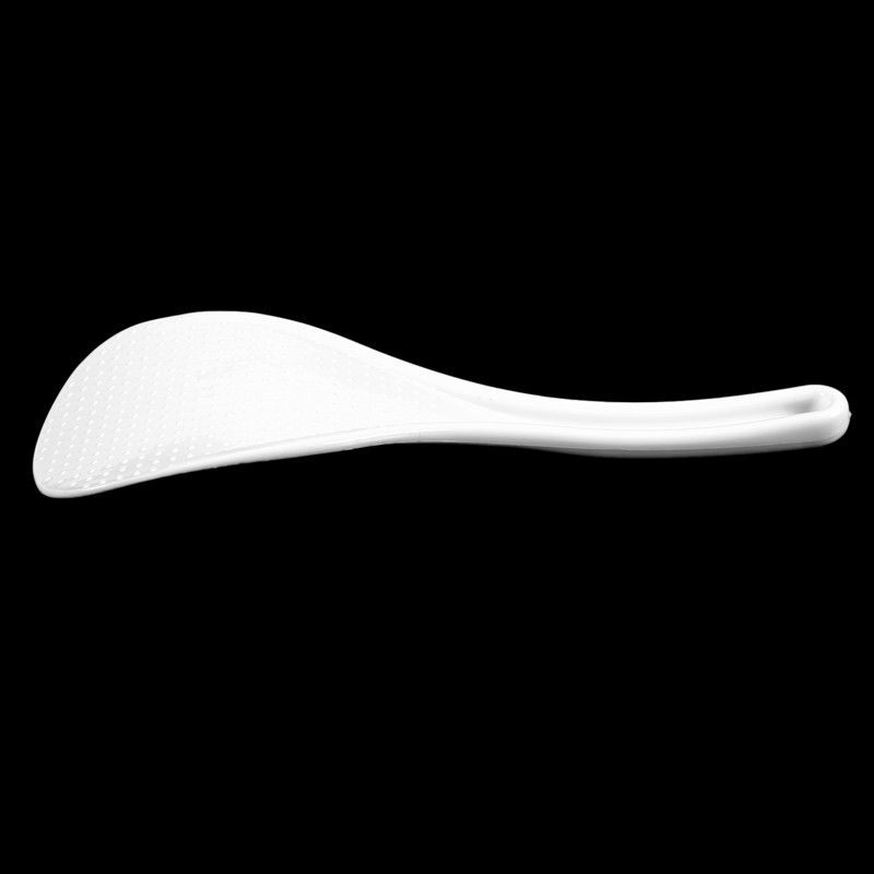 Kitchen Dotted White Plastic Flat Rice Scoop Paddle Meal Spoon