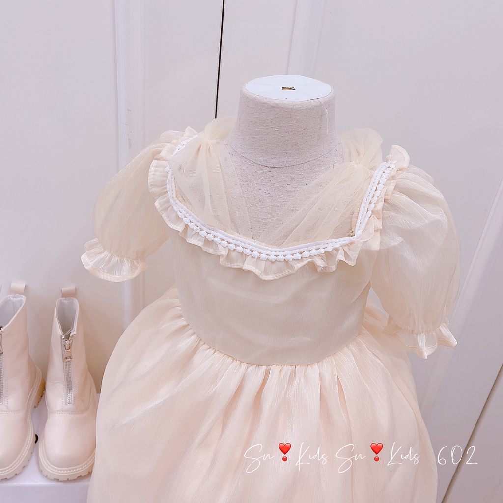 Váy công chúa bé gái, váy tơ mềm phối ren xinh xắn cho bé