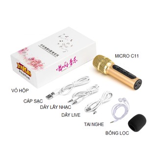 Bộ Micro C11 Live Stream, Hát Karaoke Chuyên Nghiệp Mới, Đầy Đủ Phụ Kiện Tai Nghe, Cáp Sạc, Dây Live, Dây Lấy Nhạc ...