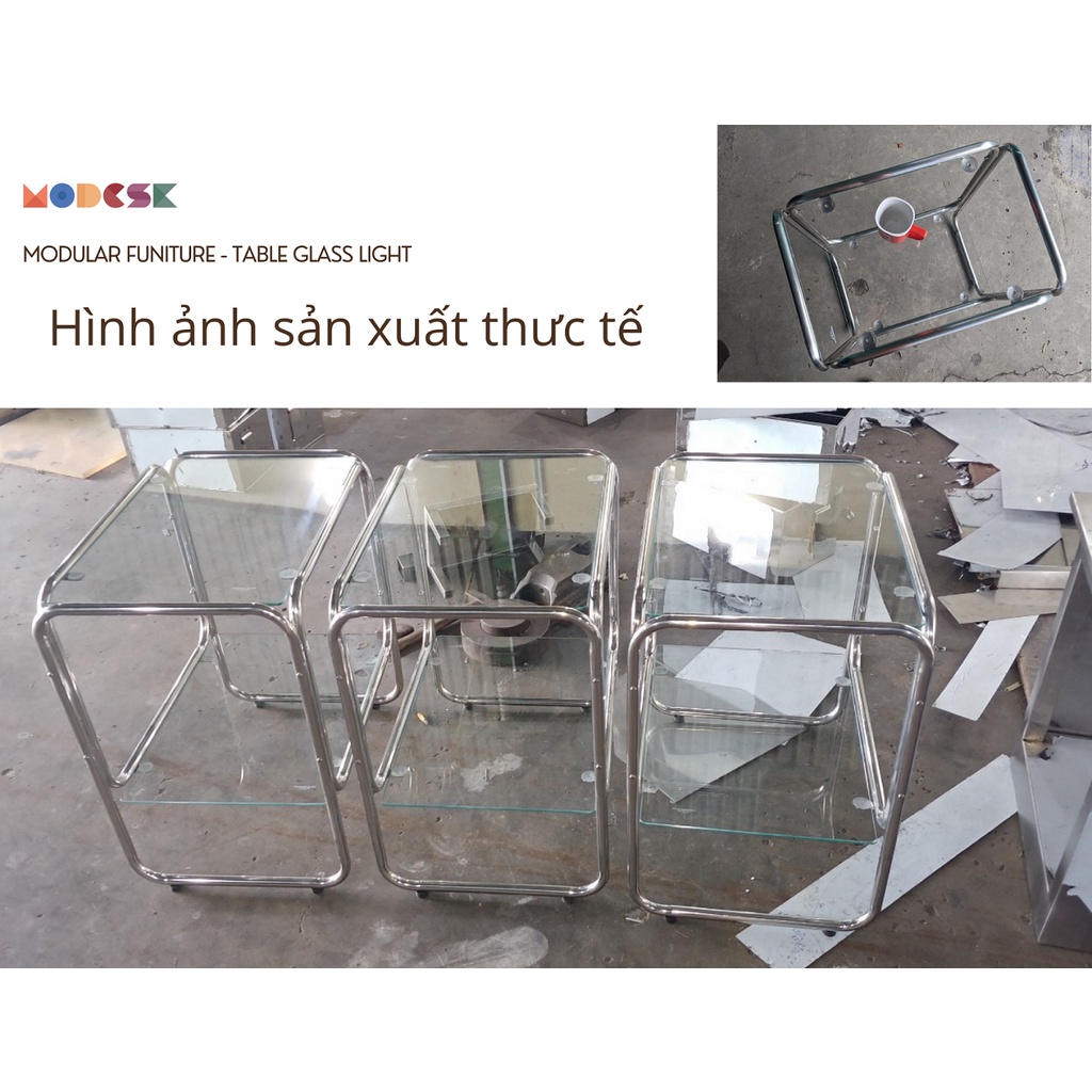 Bàn Trà Sofa MODESK Table Glass Light Kính Cường Lực Khung Inox 304 Nội Thất Phòng Khách Cafe Shop Thời Trang