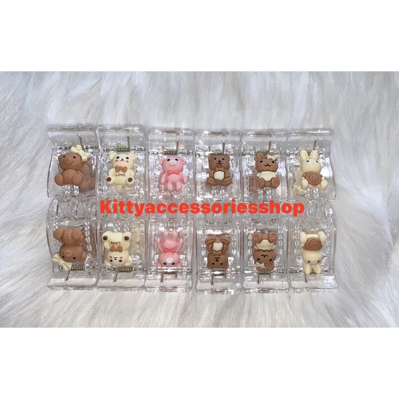 Sét 12 kẹp càng cua 5r trong suốt gắn charm nhiều loại xinh xắn