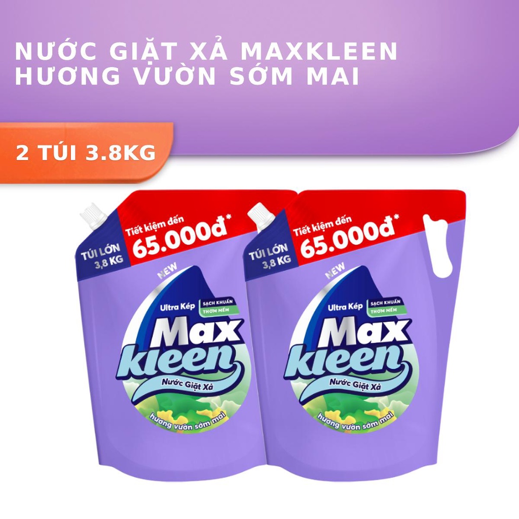 Combo 2 Túi Nước Giặt Xả Maxkleen Hương Vườn Sớm Mai 3.8kg