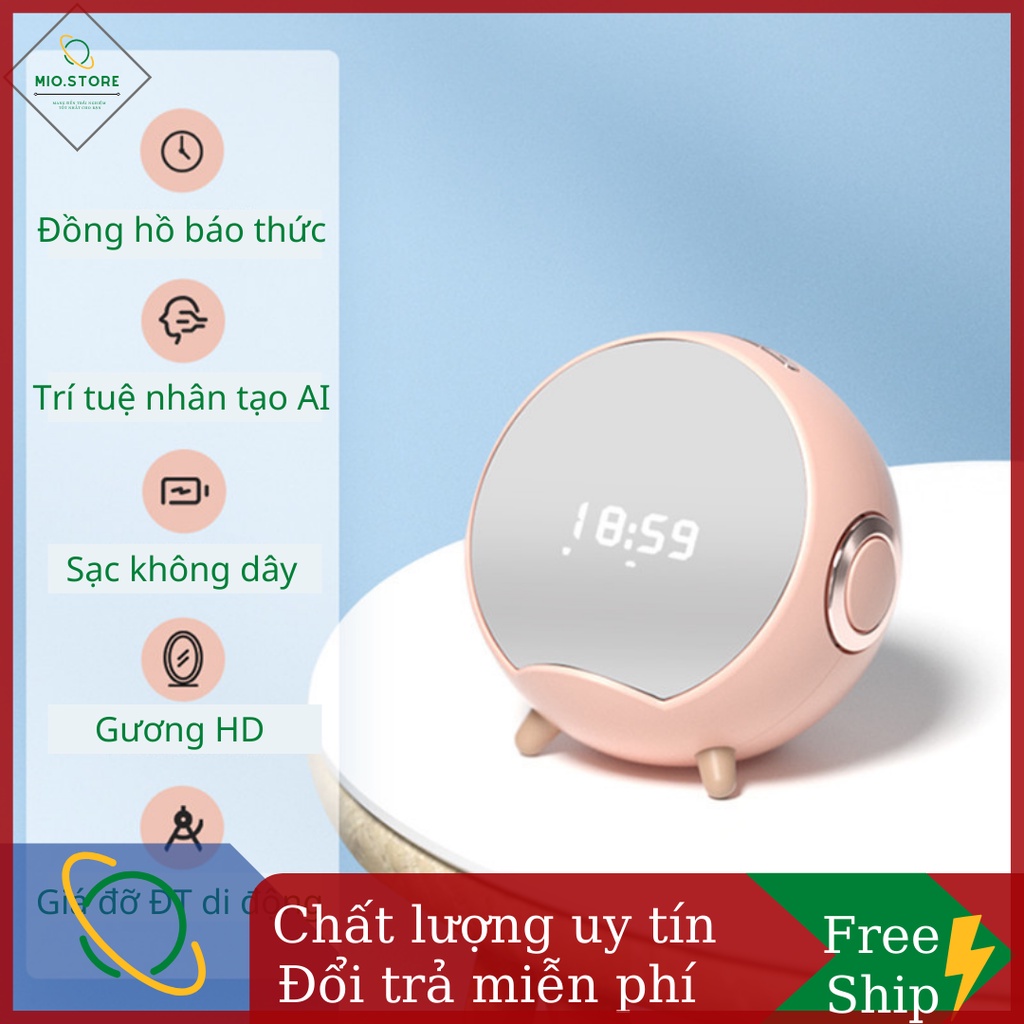 Loa Bluetooth Nghe Nhạc Thông Minh Kết Hợp Đồng Hồ Báo Thức, Sạc Không Dây Kiêm Giá Đỡ Điện Thoại, Quà Tặng Cao Cấp