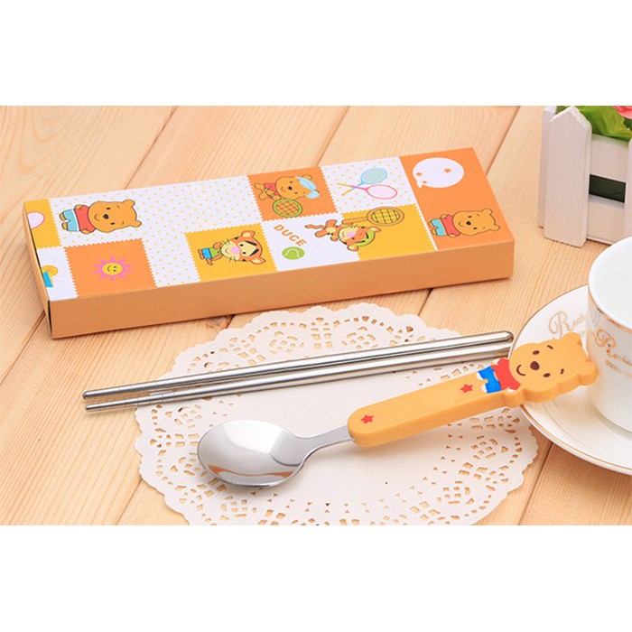 Bộ Thìa Đũa Inox Loại 1 Mẫu Hoạt Hình Cho Bé (Có Hộp Đáng Yêu)