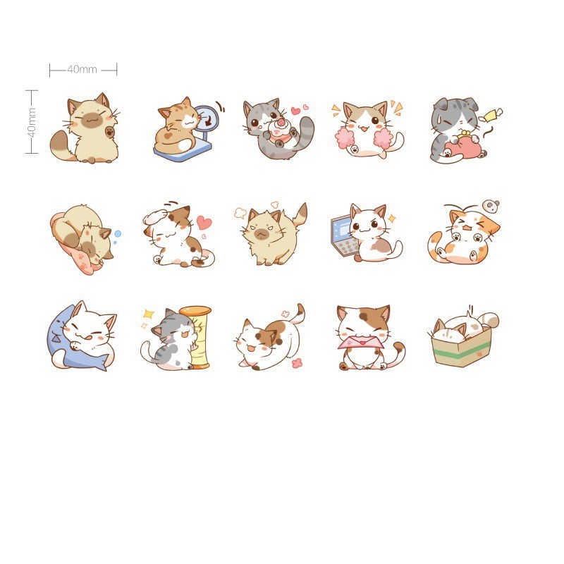 Set 45 miếng sticker mini hình mèo con dán trang trí xinh xắn cho trẻ em A6422