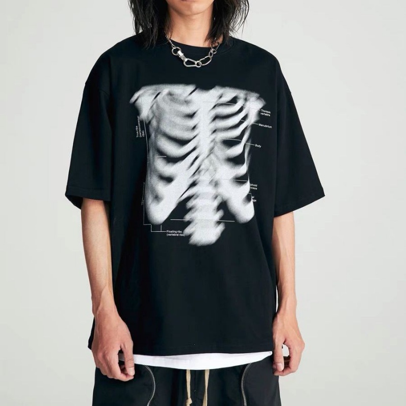 Áo thun tay ngắn cổ tròn dáng rộng in hình xương phong cách hip hop thời trang mùa hè cho nam size S-3XL | BigBuy360 - bigbuy360.vn