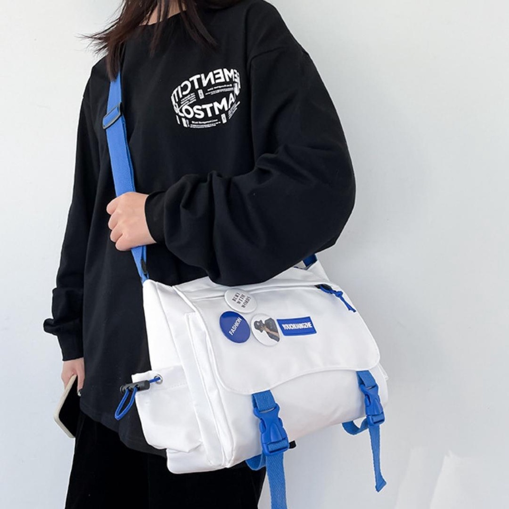 Túi đeo chéo nam nữ Messenger đi học vải Poly chống thấm nước cỡ to style Hàn Quốc TC30