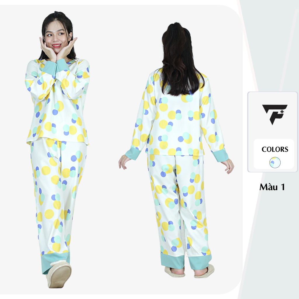 Đồ bộ pijama lụa mặc nhà sang chảnh quần dài tay dài cổ tim thời trang FPLUS 301