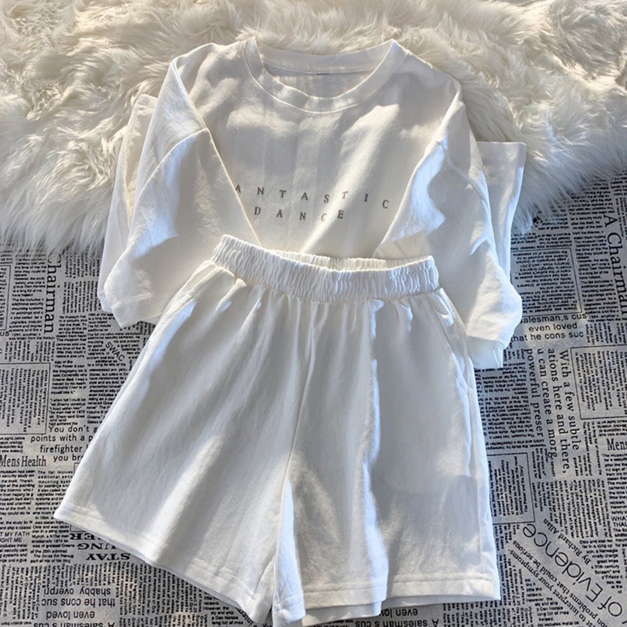 Bộ quần short đùi áo form rộng tay lỡ, sooc phông mặc ở nhà Ulzzang 🌸-set mùa hè unisex.