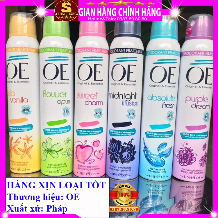 Xịt khử mùi hôi nách toàn thân chính hãng OE pháp cho nữ và nam thay thế nước hoa không ố áo vùng nách cơ thể 200ml 48h