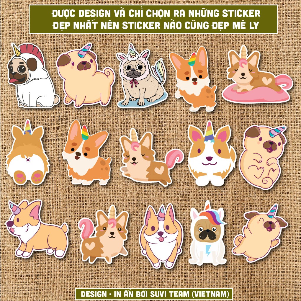 50 Sticker Chó Unicorn chống nước sticker dán laptop, điện thoại, đàn guitar, mũ bảo hiểm, vali. MSP: A18