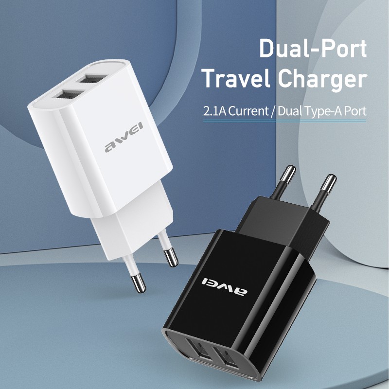 Awei C3 5V/2.1A Fast Charger With Dual USB Port Power Adapter