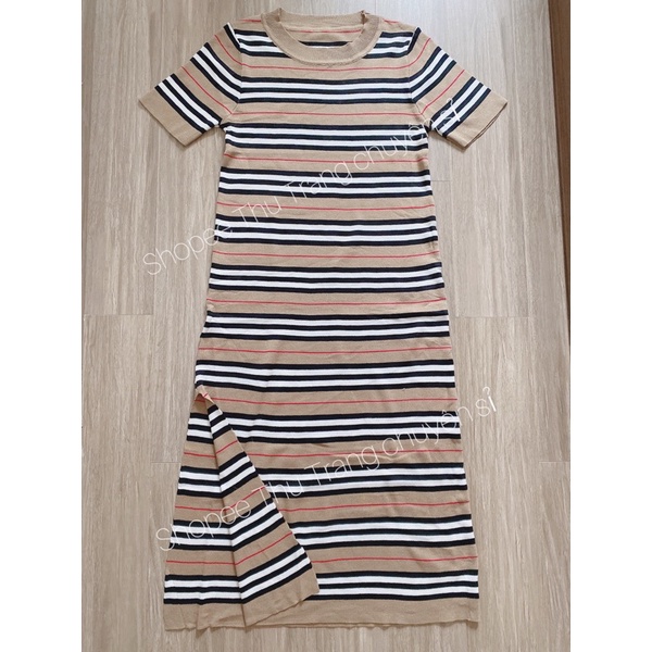 VÁY LEN SUÔNG KẺ NÂU B B R DÁNG DÀI