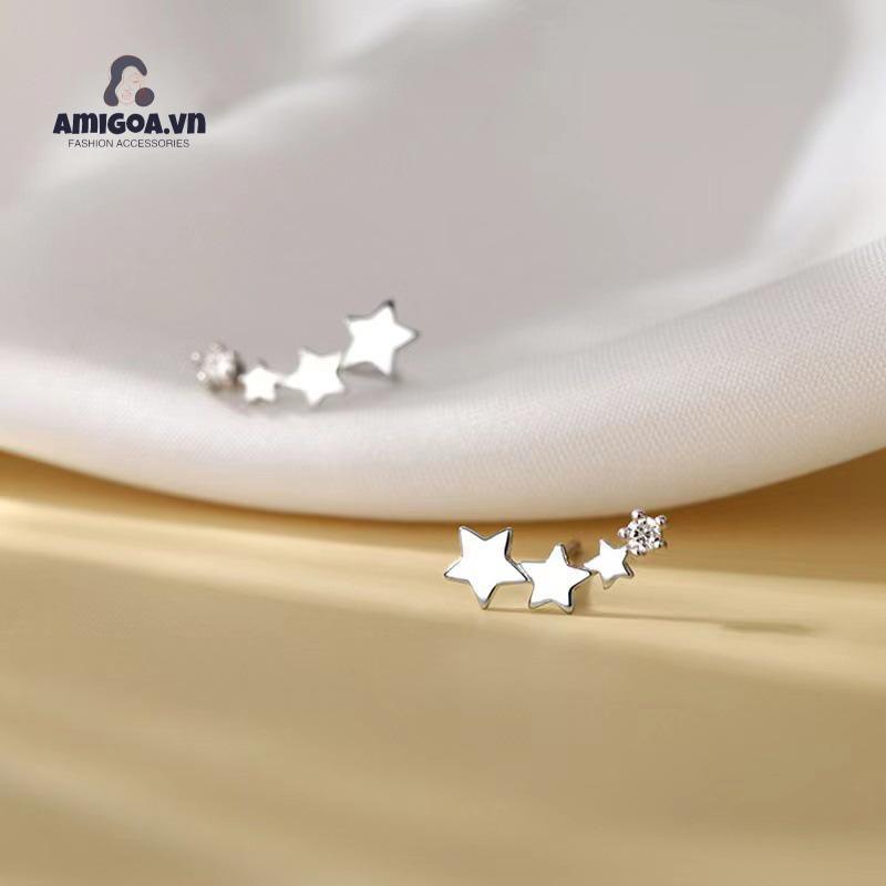 ✨✨Hoa Tai Mạ Bạc 925 Hình Ngôi Sao Năm Cánh Đính Đá Dễ Thương