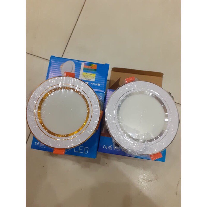 Đèn âm LED trần, Đèn âm trần đế đúc 7w, 3 chế độ sáng , đèn downlight phi 90 viền vàng/bạc