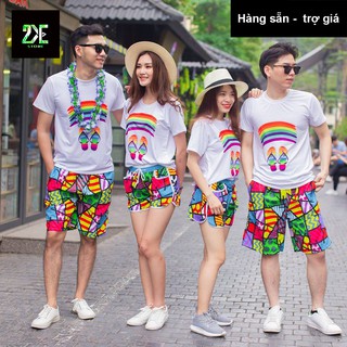 [GIAO NHANH] ĐỒ NHÓM,CTY, TEAM, ÁO QUẦN GIA ĐÌNH, mẫu 7 sắc Cầu vòng/Ô màu
