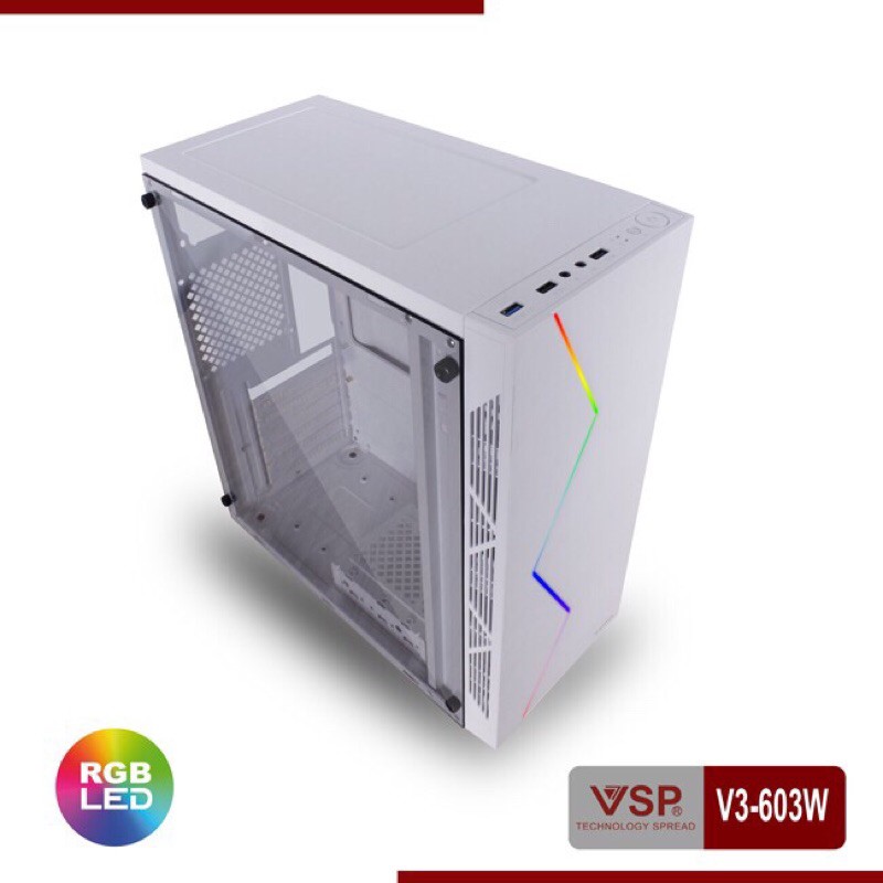 [Mã ELMS05 giảm 5% đơn 300k]Case VSP V3-603 Có Sẵn LED RGB Và nắp hông Mica trong suốt USB 3.0