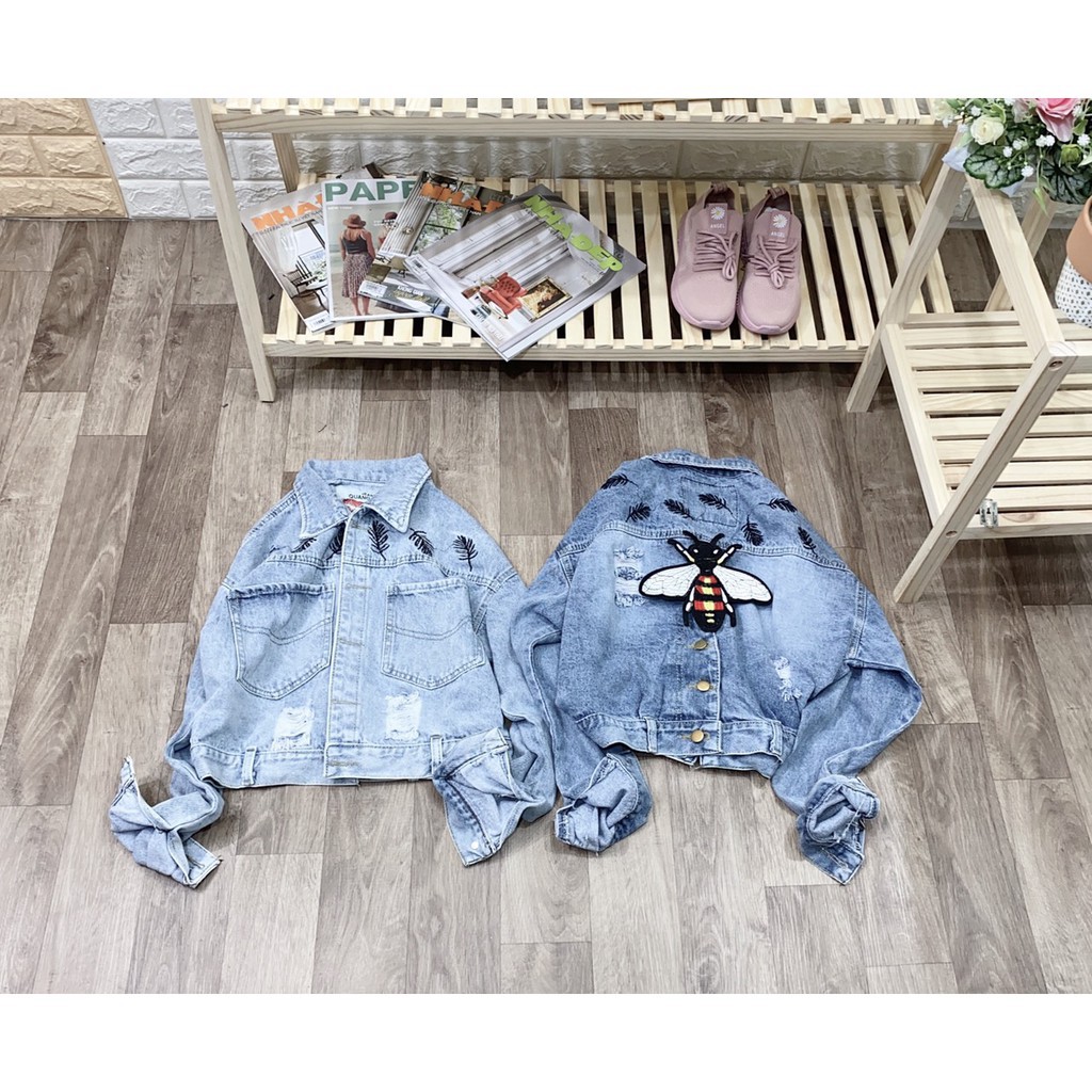 Áo Khoác Jean Nữ Nút Sau Croptop Basic Thêu Lưng Có Hình Cute Siêu Cao Cấp HOTTREND Cho Năm Nay UNISEX MINA-FASHION