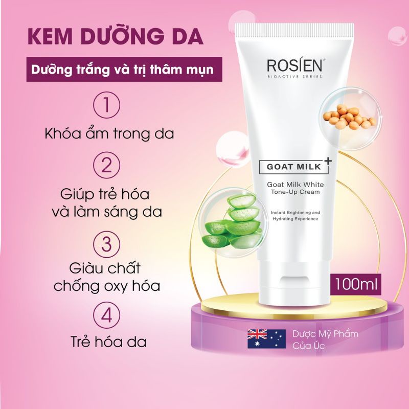 KEM DƯỠNG NÂNG TÔNG , TRẮNG DA, SÁNG MỊN DA ROSIEN 100ML