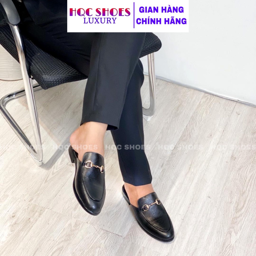 Giày sục nam hở gót HQC SHOES da bò thật đế cao su bảo hành 1 năm HQ8286