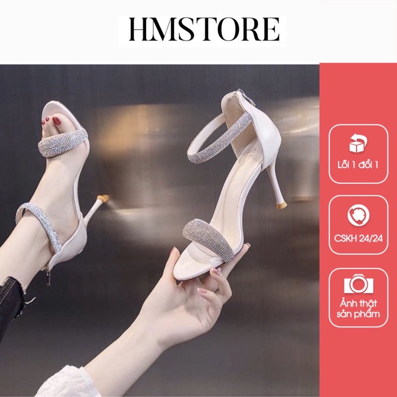 Giày sandal cao gót 9 phân dây đính đá - hàng độc quyền HMStore
