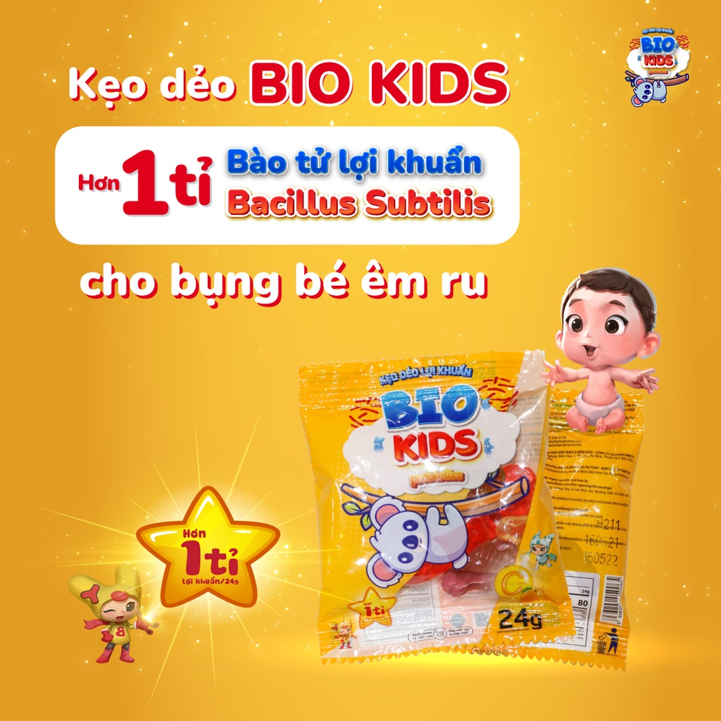 Combo 10 Gói Kẹo Dẻo Lợi Khuẩn BIO KIDS 24G Bố Sung Vitamin C, Giúp Trẻ Ăn Ngon, Tăng Cường Miễn Dịch