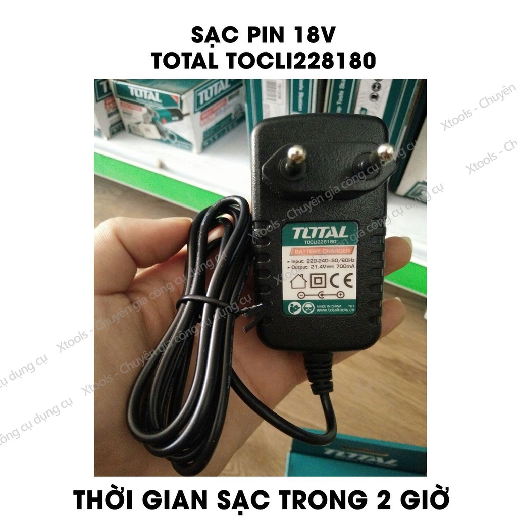 Sạc pin 18V TOTAL TOCLI228180 Sạc pin Total sạc trong 2 giờ, sử dụng cho máy khoan TDLI228180 và TIDLI228180