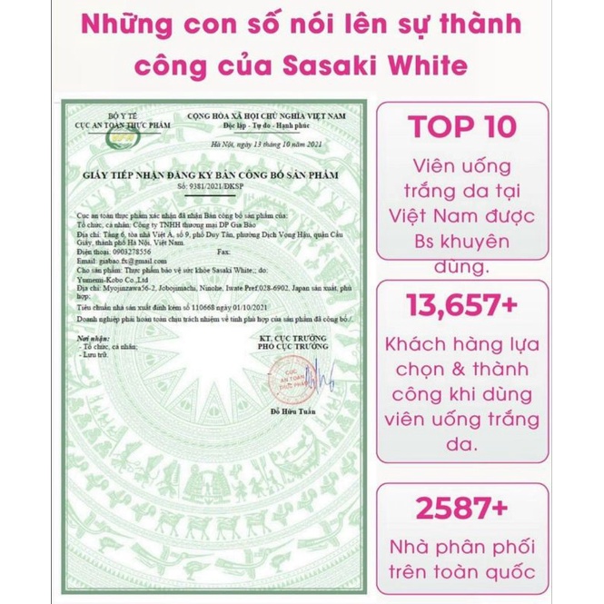 Viên trắng da chống nắng Sasaki White Hương Tự Thân - Mờ Vết Nám nhập khẩu chính hãng từ Nhật Bản