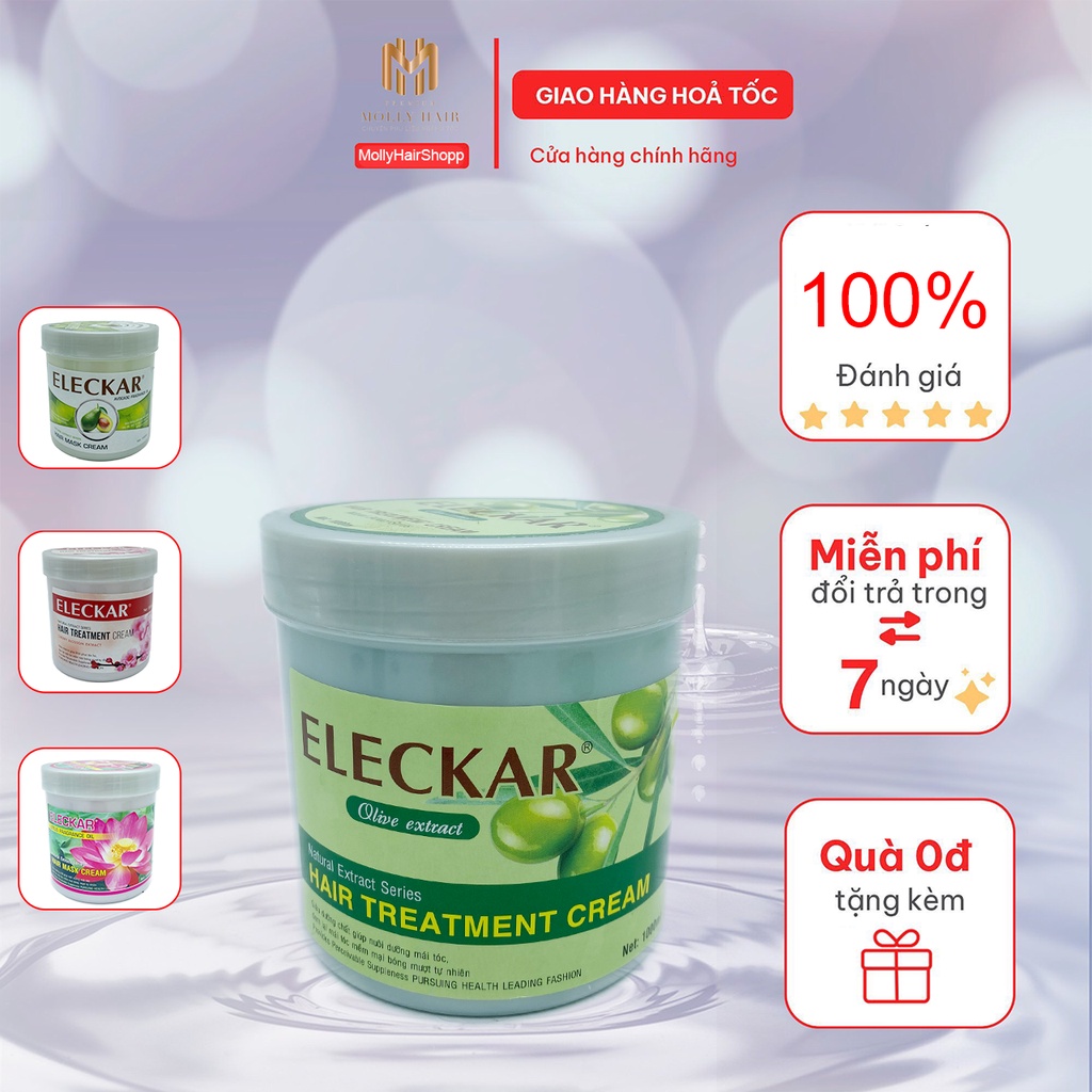 Hấp dầu 100% tinh chất thiên nhiên MollyHair Eleckar hoa sen , bơ, olive, hoa anh đào, cấp ẩm và phục hồi tóc hư tổn