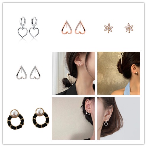 Bông Tai S925 Họa Tiết Hoa Lá/ Trái Tim Nhỏ Dễ Thương Thời Trang Cho Nữ