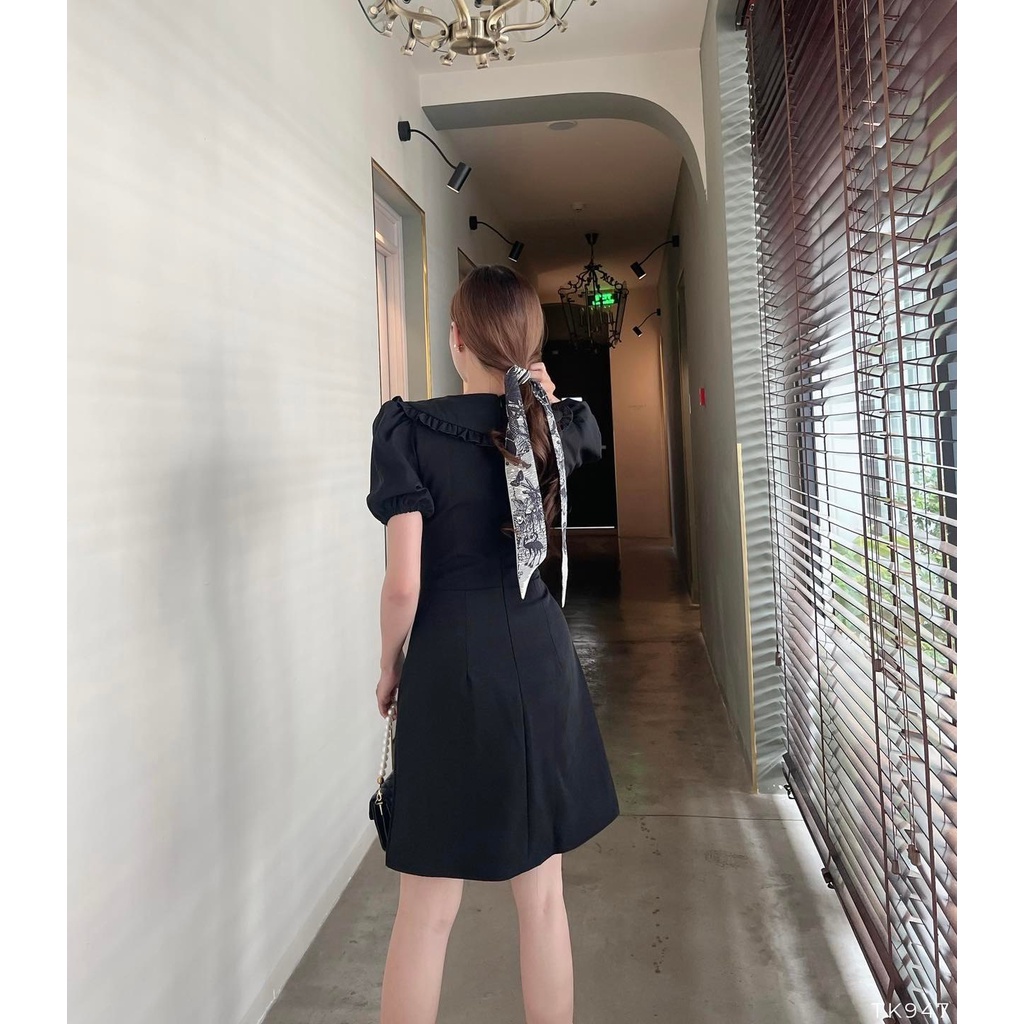 [HÀNG THIẾT KẾ CAO CẤP] Đầm Xòe Tay Phồng Cổ Viền Bèo Công Sở / Đi Tiệc Sang Trọng Màu  Đen