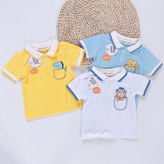 Sale !!! Áo Phông Cổ Trụ In Túi Họa Tiết Động Vật Dễ Thương Cho Bé (Size từ 8-18kg)