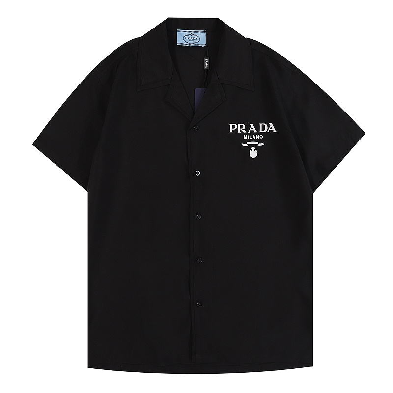 Mới * pra * da * Áo Sơ Mi Ngắn Tay Unisex Biểu Tượng Phía Trước