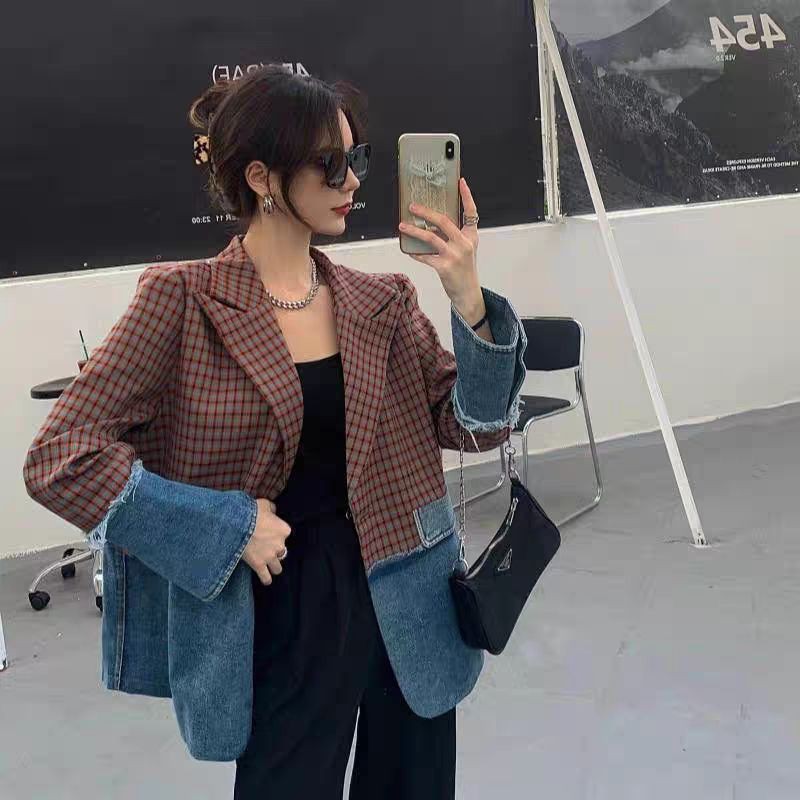 (Hàng Đẹp)Ảnh thật 4 hình cuối-2W99.Áo blazer kiểu mới phối denim chanh xả | BigBuy360 - bigbuy360.vn