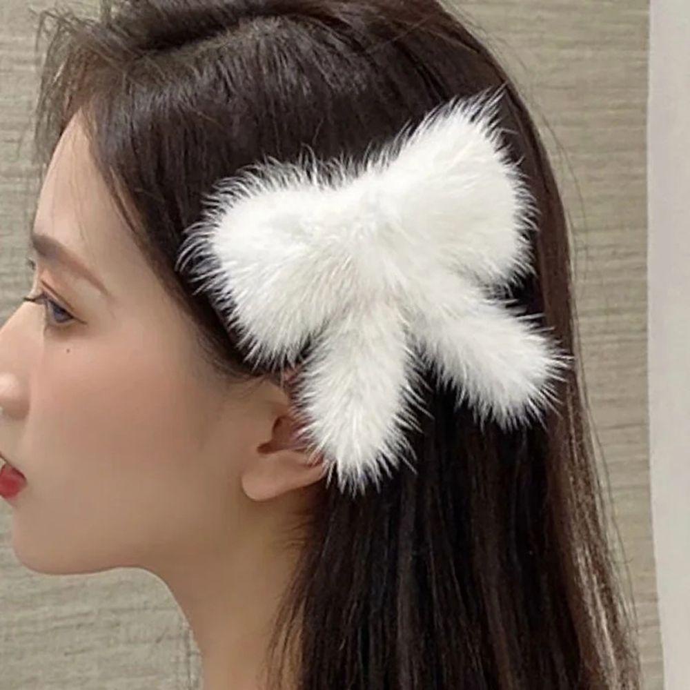 Kẹp Tóc Đính Nơ Lông Nhung Thời Trang Mùa Đông Cho Nữ